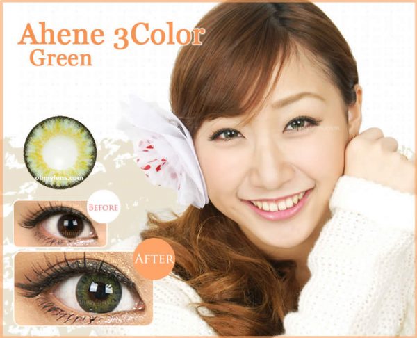 a beautiful girl with Ahene 3 Color Green Contact Lenses for farsightedness yperopia (3 Tone Green) 01