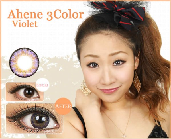 a beautiful girl with Ahene 3 Color Violet Contact Lenses for farsightedness Hyperopia (3 Tone Violet) 01