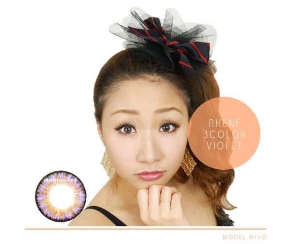a beautiful girl with Ahene 3 Color Violet Contact Lenses for farsightedness Hyperopia (3 Tone Violet) 02