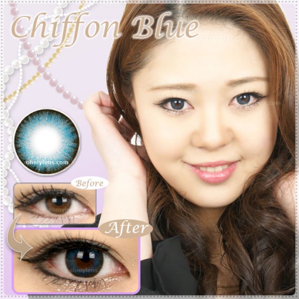 a beautiful girl with Chiffon Blue Contact Lenses 01