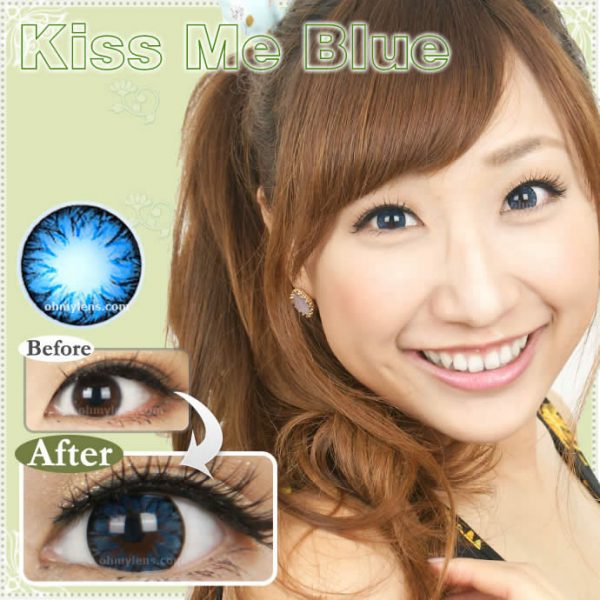 a beautiful girl with Kiss Me Blue Contact Lenses 01