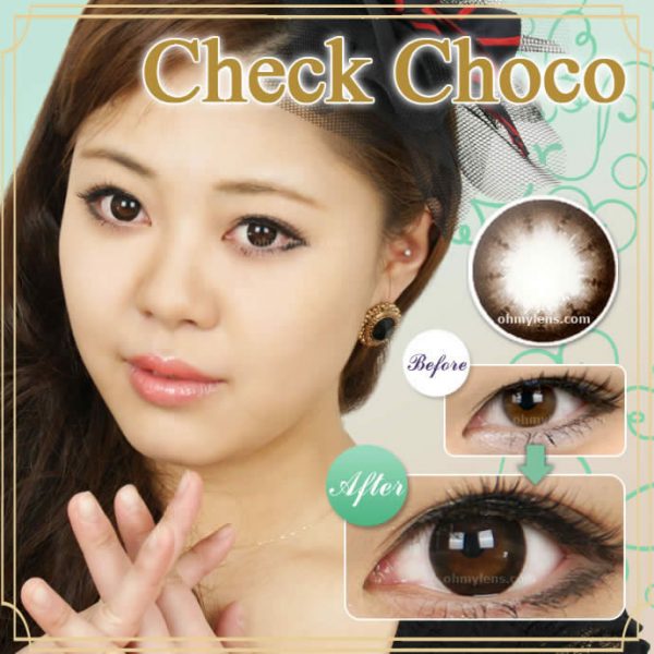 a beautiful girl with Check Choco Contact Lenses 01