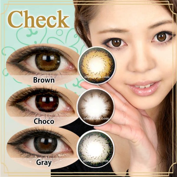 a beautiful girl with Check Choco Contact Lenses 04