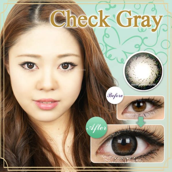 a beautiful girl with Check Gray Contact Lenses 01